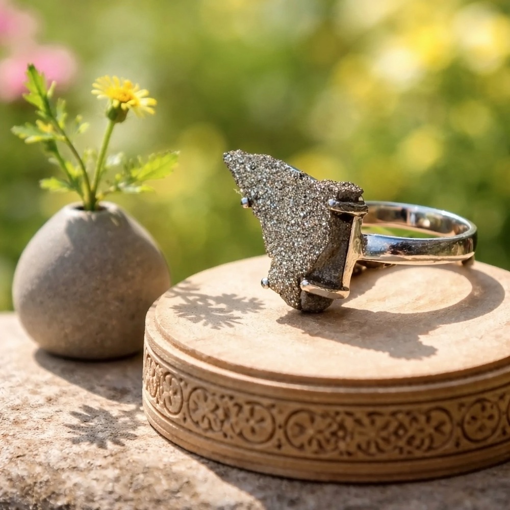 Rainbow Pyrite Druzy Ring - Picture 11 of 14